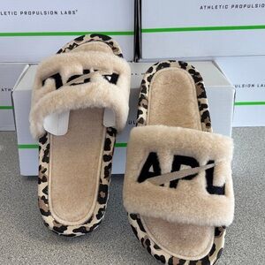 APL Shearling Leopard Slide Sandals in Patchment